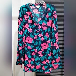 Talbots Pink and Green Floral Blouse